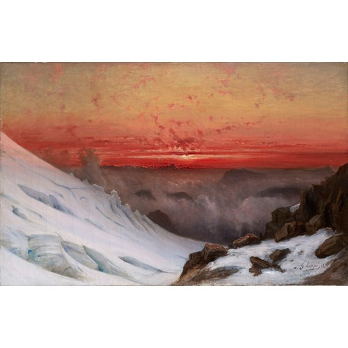 Sunset on the Grands Mulets refuge on Mont Blanc